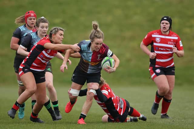 Rhinos signing Bethan Dainton in rugby union action for Harlequins. Picture by Steve Bardens/Getty Images for Harlequins.