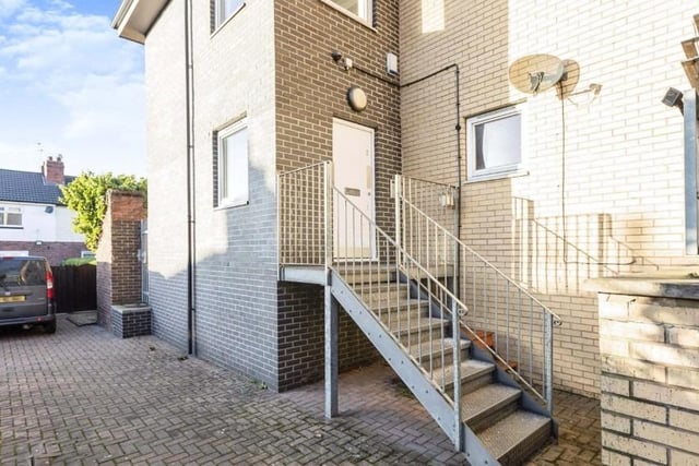 This two-bedroom apartment is located a stone's throw away from Cross Gates Station. It has an entrance to the side of the building, only shared with one other flat. There is an open-plan kitchen and living room with patio doors onto the bowling green. The property has two double bedrooms, one with an en-suite. It's on the market for £125,000.