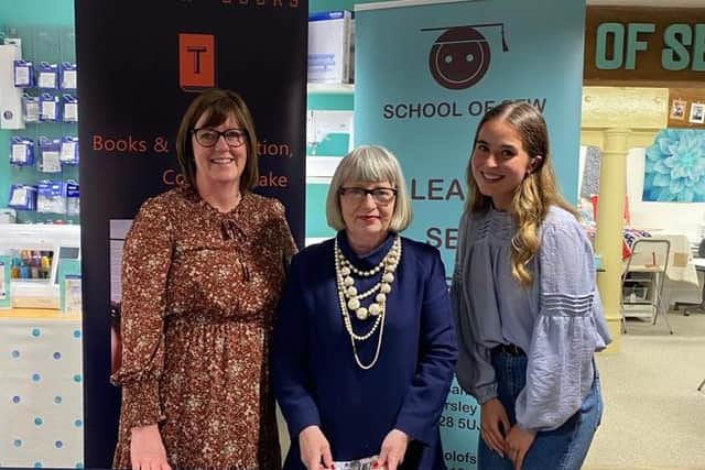 Nicola Lee and her daughter Isobel with Esme Young, who held a book signing at School of Sew. Photo: Handout