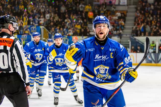 LEADING MAN: Leeds Knights' captain Kieran Brown scored twice as his team came from behind to beat Sheffield Steeldogs in the NIHL National play-off semi-final. Picture: Miles Tidman/Knights Media.
