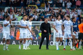 Daniel Farke and players at full time.Leeds United v Bristol City.  SkyBet Championship.  Elland Road.Picture by Bruce Rollinson7 October 2023.