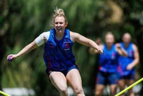Leeds Rhinos' Keara Bennett training with England ahead of Saturday's World Cup tie against hosts Austra\ia in Perth. Picture by Ramiro Larguia/SWpix.com.