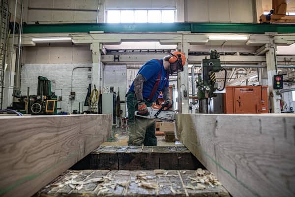Stephen Brunt working at the  Canal & River Trust's Stanley Ferry workshop near Wakefield, making the unique lock gates which are designed and constructed on site.