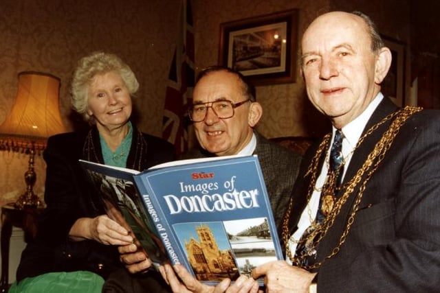 Alan Berry presents the book Images of Doncaster to the Mayor and Mayoress of Doncaster in 1997.