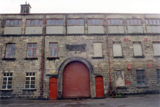 The frontage of Highbury Works, formerly Meanwood Tannery, on Green Road pictured in April 1993. It was built on the site of the old Wood Mills by Samuel Smith the Younger (1829-1880), father of the Tadcaster brewer of the same name, in 1857. His initials are carved on the datestone above the doorway.