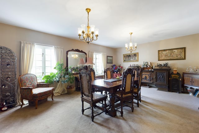 This dining room can accommodate a large party of people.