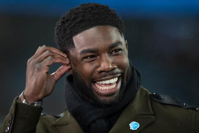 Sky Sports and BBC pundit Micah Richards before the Premier League match between Manchester City and West Ham United at Etihad Stadium on February 9, 2020 in Manchester, United Kingdom.