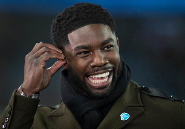 Sky Sports and BBC pundit Micah Richards before the Premier League match between Manchester City and West Ham United at Etihad Stadium on February 9, 2020 in Manchester, United Kingdom.
