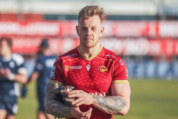 Former Trinity winger Tom Johnstone could make his competitive debut for Catalans against his previous club. Picture by Laurent Selles/Catalans Dragons/SWpix.com.