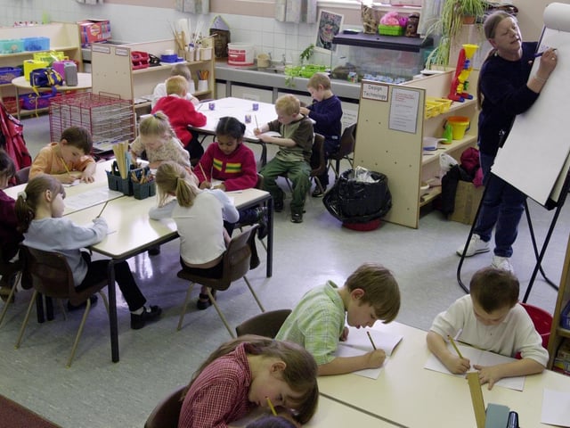 inside a classroom at Hillside Primary School in April 2002.
