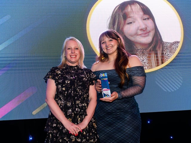Higher Apprentice of the Year Award winner Imogen Lidster, of URM UK Limited, with Laura Collins, of Iconic Media Group