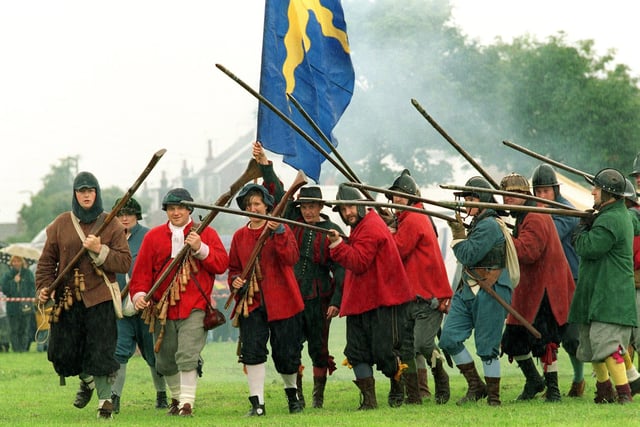 The Battle of Adwalton Moor which took place on June 30, 1643 at Drighlington was commemorated in June 1999 with members of the English  Civil War Society re-enacting the clash between the Cavaliers and Roundheads.
