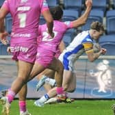 Ned McCormack scores for Leeds Rhinos in last weekend's win against Hull KR. Picture by Steve Riding.