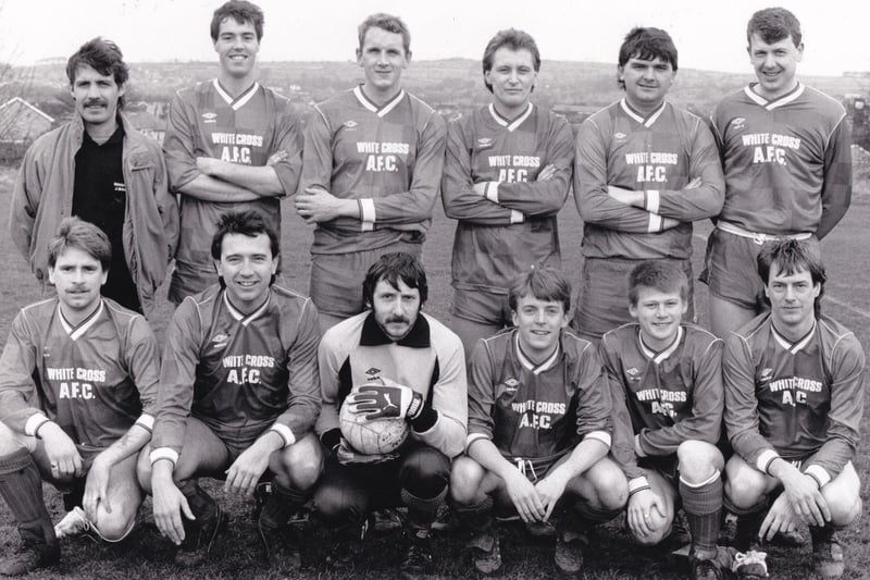 White Cross, who played in the Premier Division of the Wharfedale Triangle League, pictured in March 1989. Back row, from left, are John Bailey (manager), Richard Cullen, Simon Baldwin, Simon Reynolds, Simon Bell and Andy Marshall. Front row, from left, are Gary Jackson, Nigel Whichelo, John Lamb, Keith Turk, Scott Nichol and Les Holmes.
