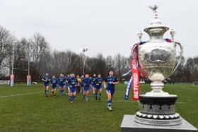 Lock Lane warm up ahead of their home Challenge Cup tie against Rochdale Hornets three years ago. Picture by Will Palmer/SWpix.com.