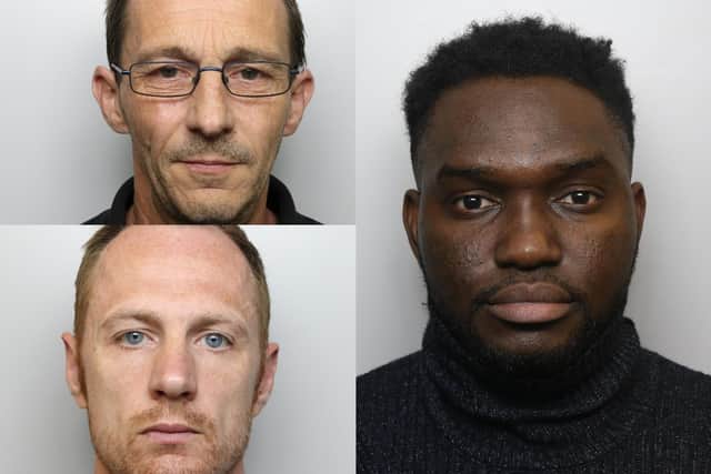 Clockwise from top left: Carl Mardel, Osacpolor Jimoh and Jonathan Lacy - three paedophiles who were locked up in Leeds this week