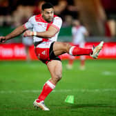 Rhyse Martin lands a conversion before being injured during Hull KR's win against Salford Red Devils last week. Picture by Allan McKenzie/SWpix.com.