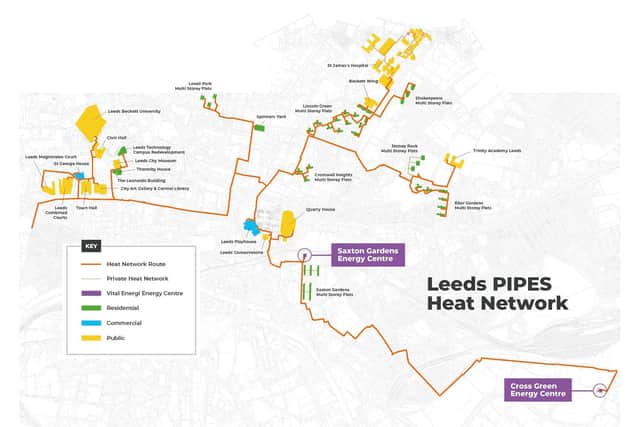 Map of the Leeds PIPES district heating network, December 2023. Photo: Leeds City Council.