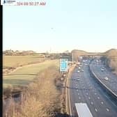 There are delays of up to an hour on the M1 this morning (January 17) after a van overturned heading northbound between Junction 41 at Carr Gate and Junction 42 at Lofthouse Interchange. Photo: motorwaycameras.co.uk.