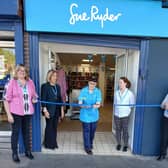 Sue Ryder Nurse, Sally Hudson, officially declares Sue Ryder's Bramley shop open. Also pictured are Sue Ryder retail staff.