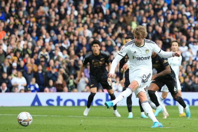 GOLDEN CHANCE: Patrick Bamford sends his penalty wide. Photo by LINDSEY PARNABY/AFP via Getty Images.