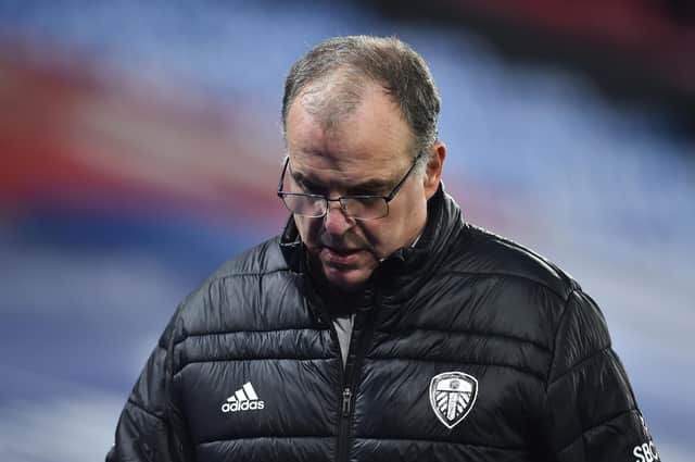 LONDON, ENGLAND - NOVEMBER 07: Marcelo Bielsa, Manager of Leeds United reacts at the fulltime whistle after the Premier League match between Crystal Palace and Leeds United at Selhurst Park on November 07, 2020 in London, England.