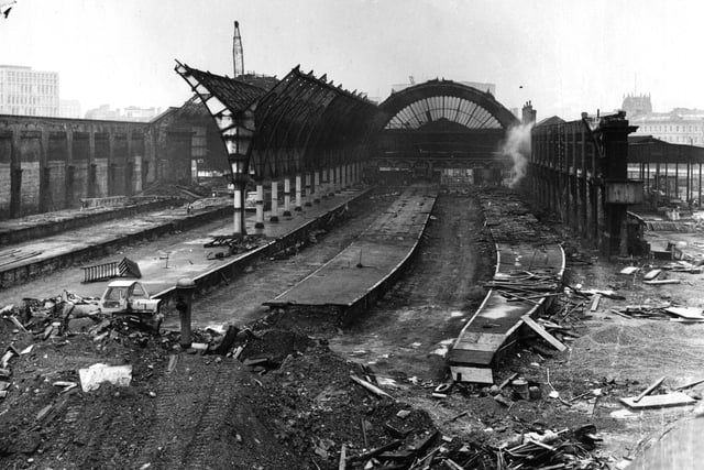 The demolition of Bradford Exchange Railway Station in  June 1973.