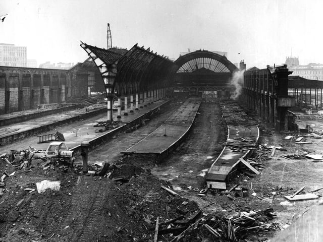 The demolition of Bradford Exchange Railway Station in  June 1973.
