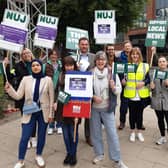 Members of the National Union of Journalists on the picket line in Leeds.