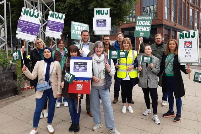 Members of the National Union of Journalists on the picket line in Leeds.