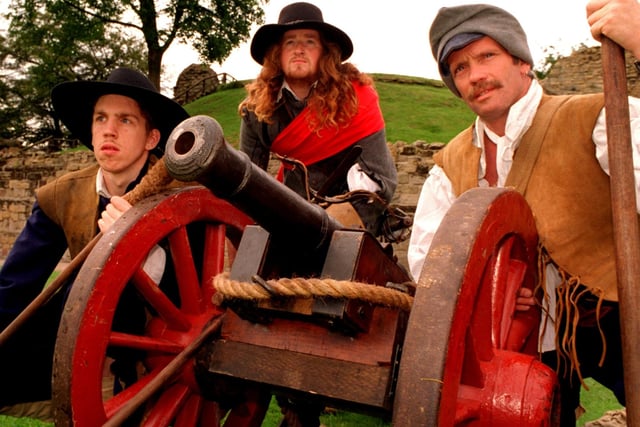 Ready for action at Pontefract Castle in August 1997 are some of the members of the Sir John Belasyse Regiment of Foot of The Sealed Knot. They were taking part in a Civil War Day at the Castle. Pictured, from left, are Paul Matthews, Darren Mahon and Des Pearce.