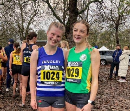 Rebecca Flaherty (left), former BGS Head Girl, with Megan Harris, U23 women’s winner at the Liverpool Cross Challenge, where Rebecca secured her GB U23 team place