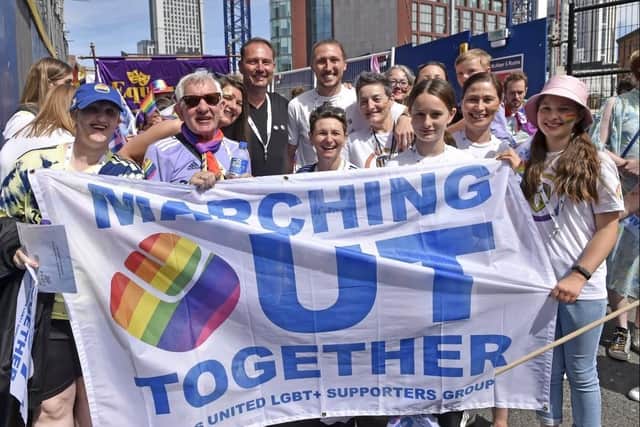 Leeds United player Luke Ayling became the first active Premier League player to attend Leeds Pride after accepting an invitation from Marching Out Together. Picture: Steve Riding