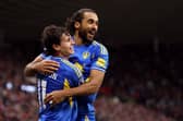 Leeds United striker Dominic Calvert-Lewin, pictured celebrating his sixth successive goal in Premier League games with team-mate Brendan Aaronson at Sunderland.