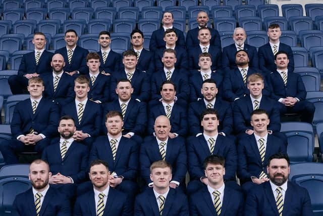 Rhinos players in their suits provided by Skopes, the club's official tailoring partners for 2025. Picture by Rob Smalley.