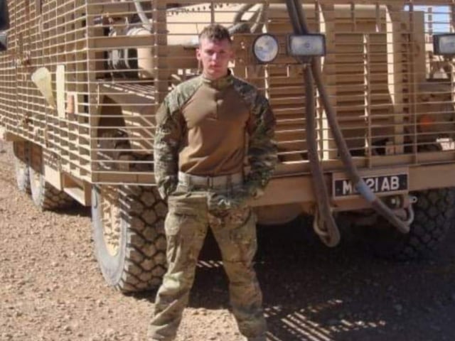 Lance corporal Rikki Drury in Jordan before deploying to Afghanistan.