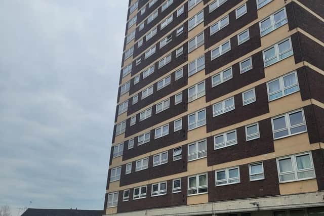 Smoke could be seen coming from the flat after residents were evacuated from Clyde Grange. Photo: Aušra Videikė