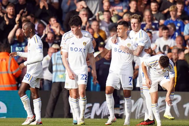 WINNER: Whites striker Joel Piroe, third from right, celebrates putting Leeds United back in front in Saturday's 2-1 victory against Championship visitors Bristol City at Elland Road. Picture by Danny Lawson/PA Wire.
