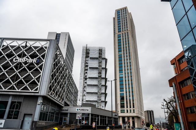 Altus House ( IQ student accommodation) on Tower House Street is the tallest building in Leeds, reaching over 113 metres. It has a total of 752 student units.