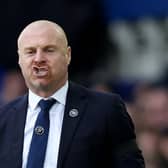 LIVERPOOL, ENGLAND - FEBRUARY 18:  Sean Dyche, Manager of Everton, reacts during the Premier League match between Everton FC and Leeds United at Goodison Park on February 18, 2023 in Liverpool, England.  (Photo by Clive Brunskill/Getty Images)