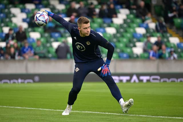 MESSAGE: From Bailey Peacock-Farrell, above, to former Leeds United team mate but still Northern Ireland international colleague Stuart Dallas. 
Photo by Charles McQuillan/Getty Images.