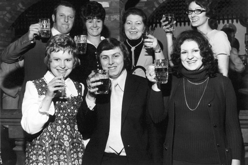 The infectious Oompah atmosphere of the Hofbrauhaus in the Merrion Centre was soon caught by members of Women's Circle and their guests in April 1972. The photo was taken during one of the quieter moments. Pictured, back row from left, are Philip Adams and his wife Janet, Margaret Gledhill and Christine Kilbane. Pictured, front from left, are Desiree Fisher and her husband John and Caroline Roy.