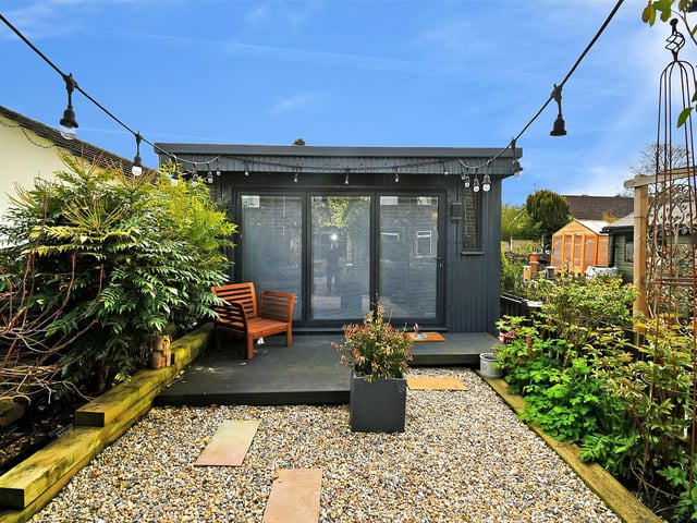 An outside home office provides the perfect space to work from home, while beyond the garden, there is off-street parking for two cars and an electric charging point, making this property perfect for modern living.