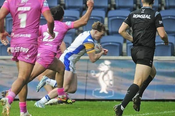 Teenage centre Ned McCormack, seen scoring against Hull KR in pre-season, has been named in Leeds Rhinos' initial 21-man squad for Friday's visit of St Helens. Picturte by Steve Riding.