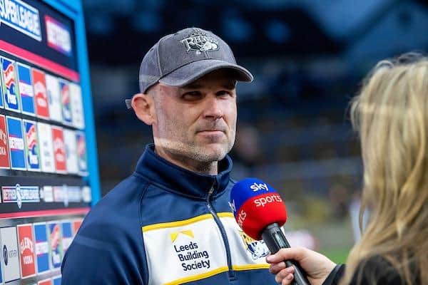 Leeds' coach Rohan Smith interviewed after victory over Huddersfield. Picture by Allan McKenzie/SWpix.com.