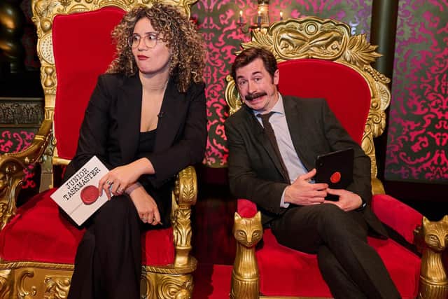 Junior Taskmaster host Rose Matafeo with her assistant Mike Wozniak (Picture: Rob Parfitt/Channel 4)