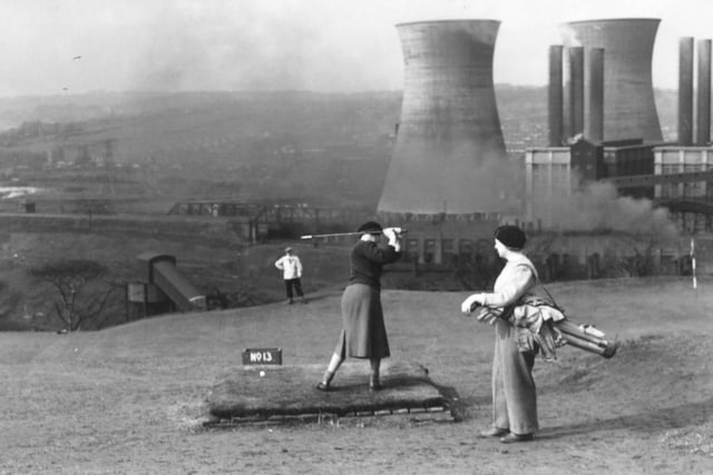 Armley Park Municipal Golf Course in April 1950 with Kirkstall Power Station in the background.