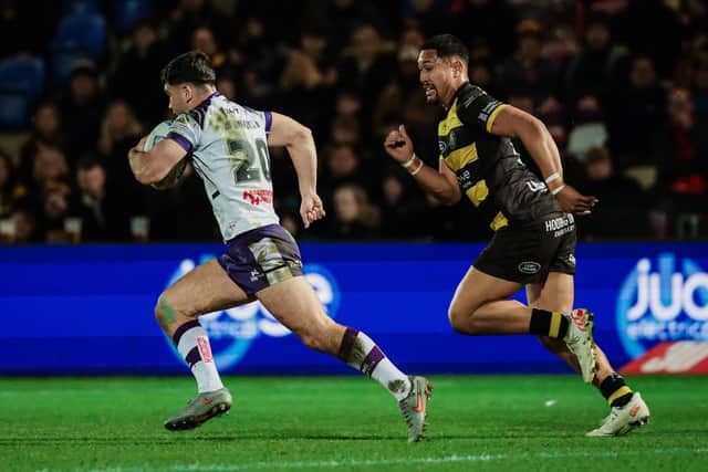 Wakefield Trinity's Jack Sinfield makes a break against York Knights. Picture by Alex Whitehead/SWpix.com.