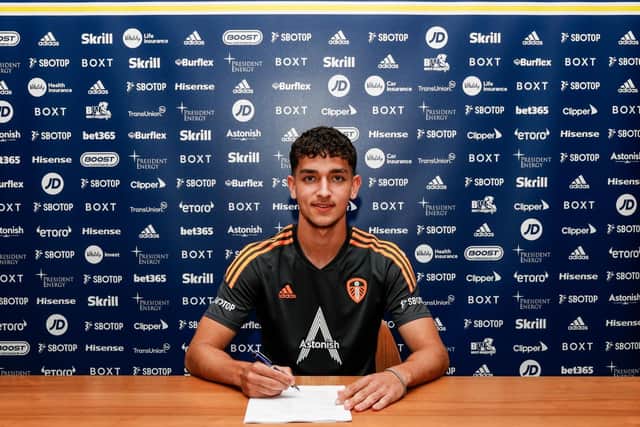 Sonny Perkins signs for Leeds United, July 2022 (Pic: Leeds United)