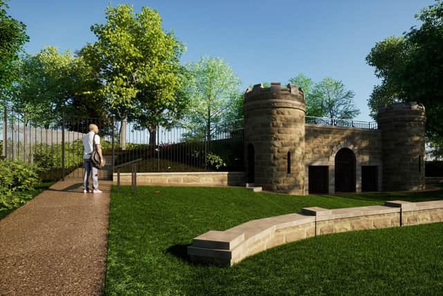The proposed front view of the restored bear pit. Illustrated proposal.
